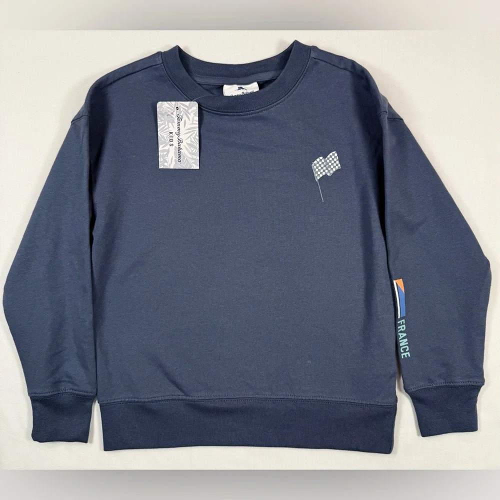 NWT TOMMY BAHAMA Boys Sweatshirt France Racing Graphic Size S 5/6 Preppy NEW‎